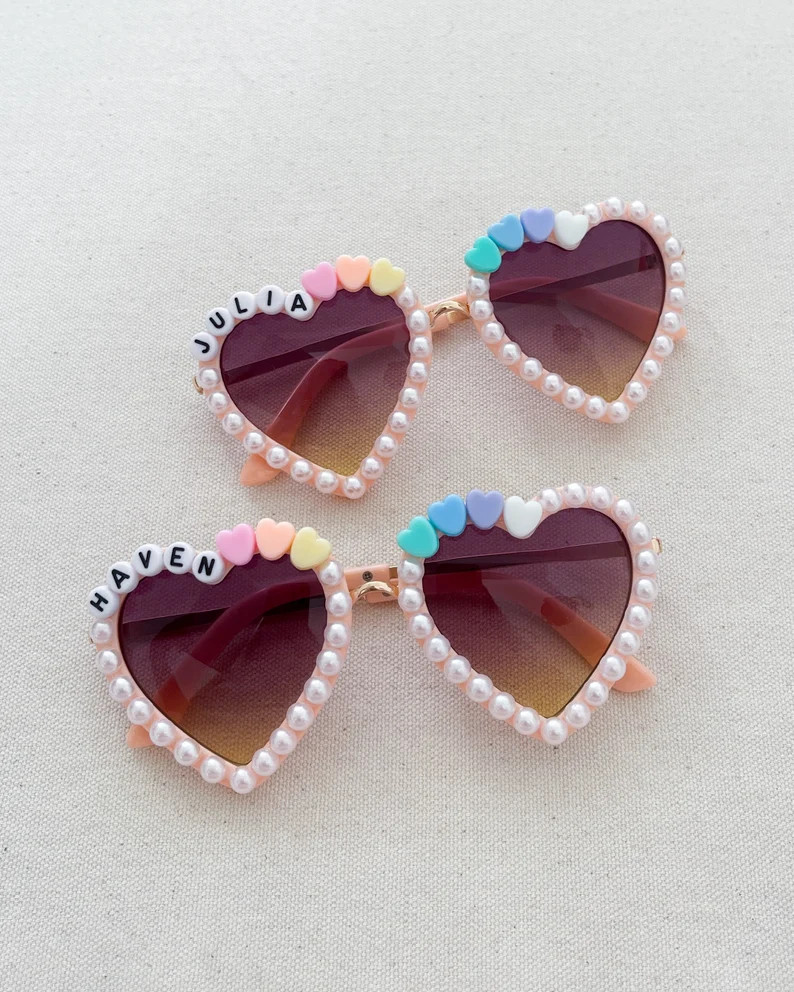 Personalized Pink Heart Sunglasses for Toddlers & Kids W/ Rainbow Hearts and Pearls - Etsy | Etsy (US)