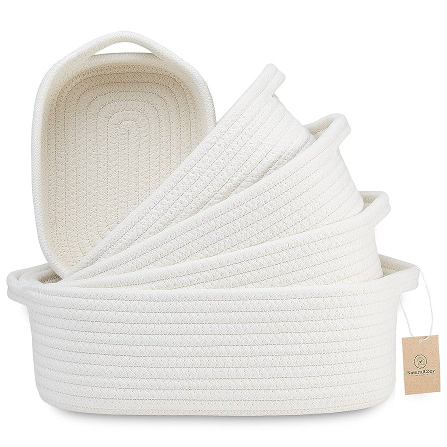 NaturalCozy 5-Piece Rectangle Storage Basket Set- Natural Cotton Rope Woven for Organizing! Small... | Amazon (US)