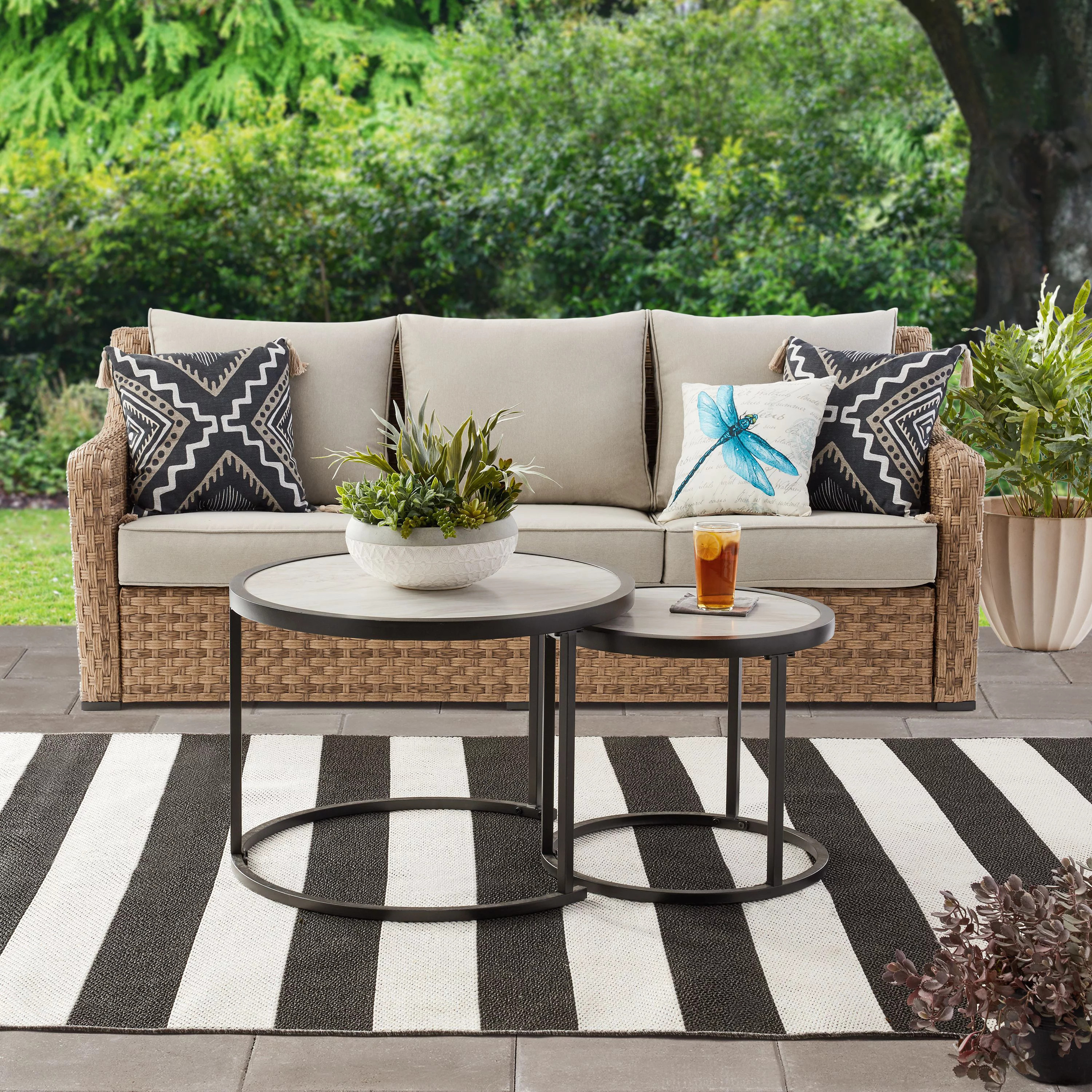 Better Homes & Gardens River Oaks 3-Piece Sofa & Nesting Table Set with Patio Cover | Walmart (US)