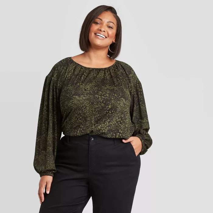 Women's Plus Size Floral Print Long Sleeve Knit Blouse - Ava & Viv™ | Target