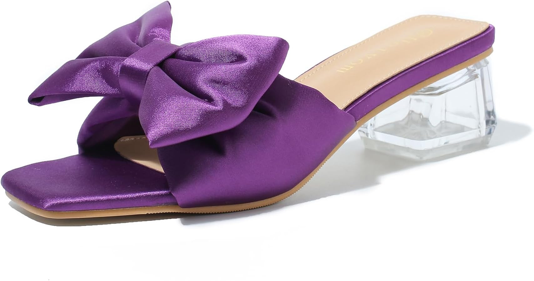 Heiyom Women's Square Toe Low Block Chunky Heels Mules Sandals Bowknot Slip on Clear Heels Weddin... | Amazon (US)