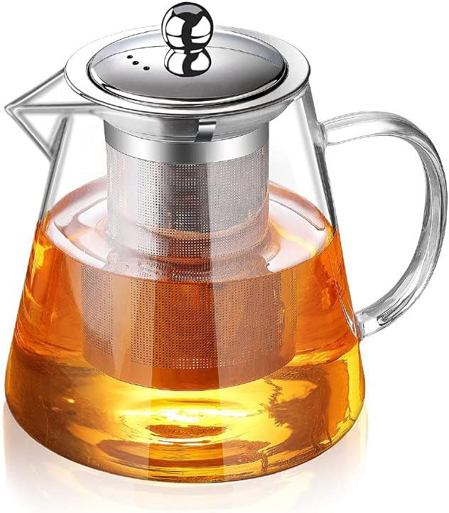 Glass Teapot with Infuser Tea Pot 32oz/43oz Tea Kettle Stovetop Safe Blooming and Loose Leaf Tea ... | Amazon (US)