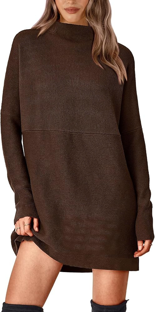 BTFBM Women's Casual Knit Long Pullover Sweaters Tops Mock Neck Long Sleeve Oversized Fall Winter... | Amazon (US)