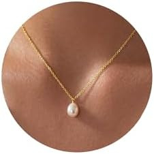 Bridesmaid Gifts Pearl Necklaces for Women, Beach Jewelry 18K Gold Plated Pearl Necklace, Elegant... | Amazon (US)
