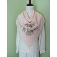 Lovely Vintage Embroidered Pale Pink Silk Scarf // 36"" Inch 102cm Square My Favorite Designer Signe | Etsy (US)