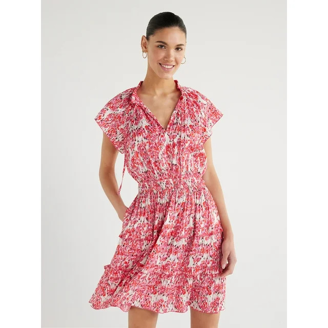 Scoop Women's Satin Mini Ruffle Dress with Cap Sleeves, Sizes XS-XXL | Walmart (US)