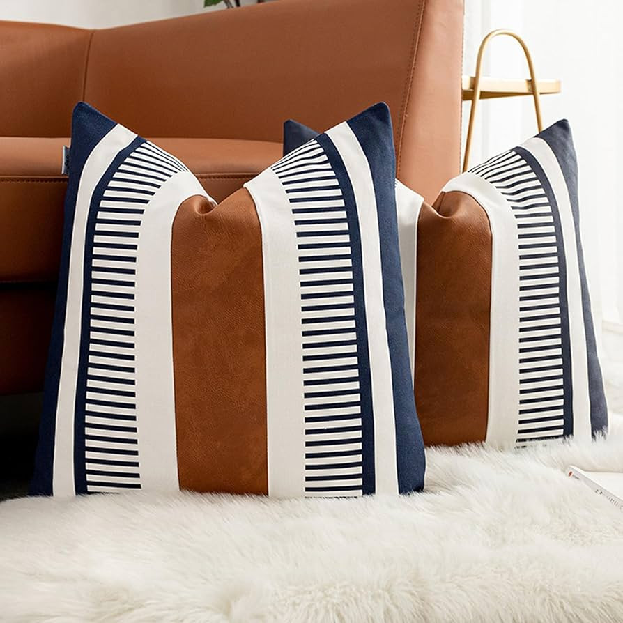 Decorative Accent Pillow Covers 20x20 Boho Couch Pillow Case Set of 2 Modern Farmhouse Stripe Cus... | Amazon (US)