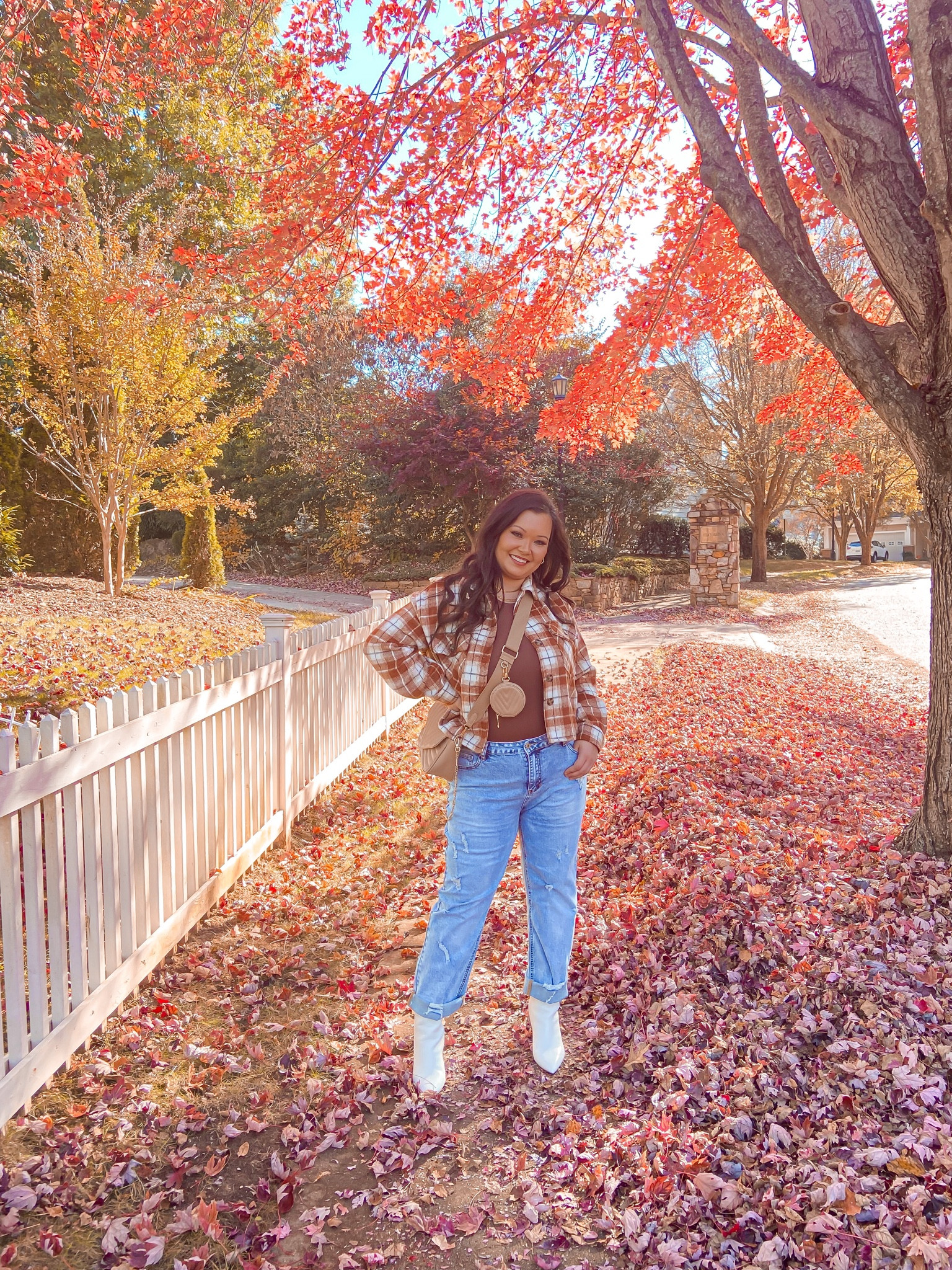 Casual Fall Outfit 
Shacket is from Almost Pink 
#falloutfit #plaidshacket #shacket #croppedshacket #straightlegdenim #whitebooties #bodysuit #crossbodybag 

#LTKstyletip #LTKSeasonal #LTKunder50