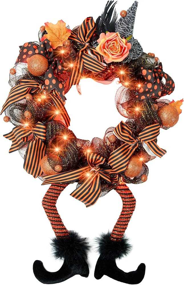 Joiedomi Halloween Decorations Wreaths with 50 LED Lights 28 x 18 in Witch Hat Wreaths with Witch... | Amazon (US)