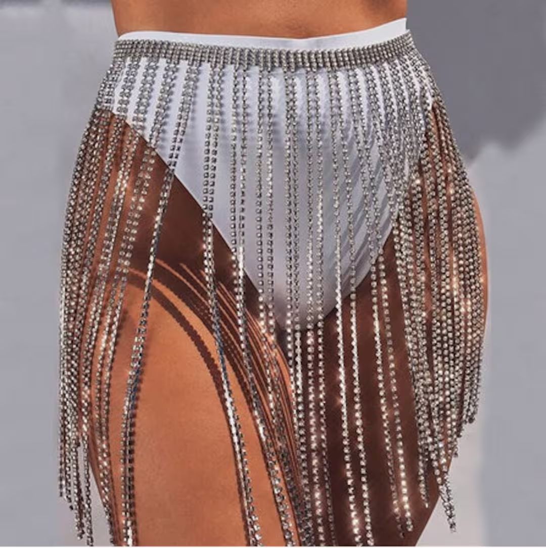 Silver Rhinestone Skirt  Metal Waist Chain Diamond Mini Skirt - Etsy | Etsy (US)