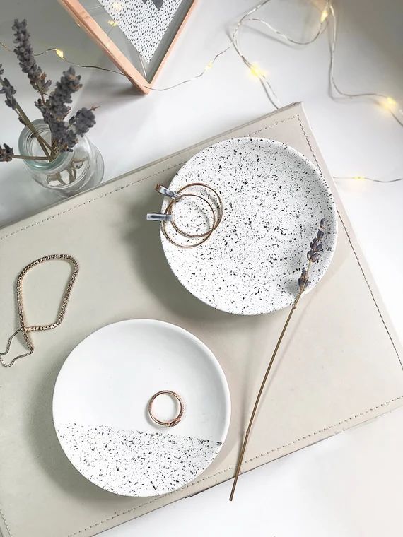 Ceramic Ring Dish, Matte Granite Effect Jewellery Tray, Handmade Trinket Dish | Etsy (US)