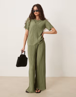 Vila plisse t-shirt co-ord in oil green | ASOS (Global)