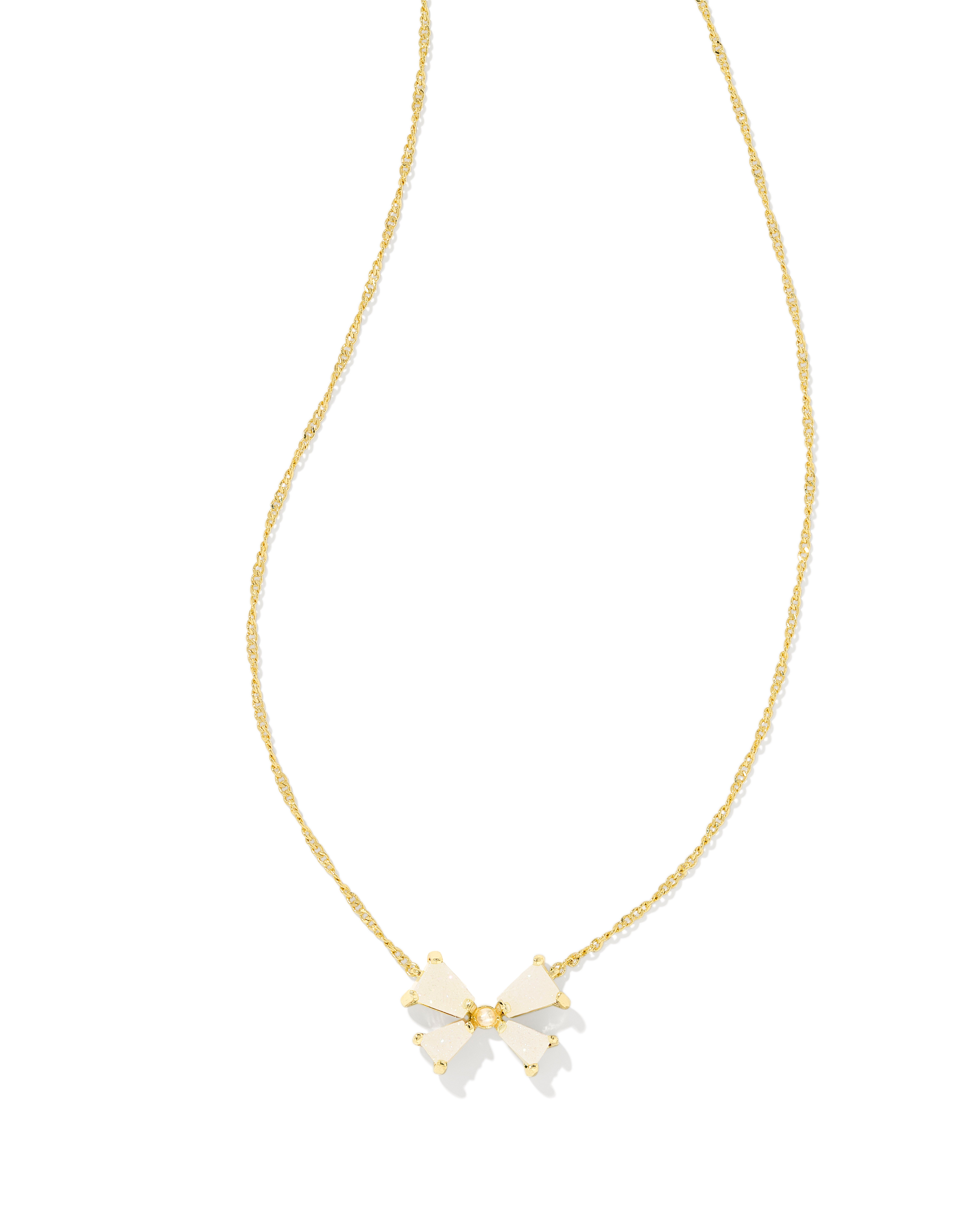 Blair Gold Bow Small Short Pendant Necklace in Iridescent Drusy | Kendra Scott