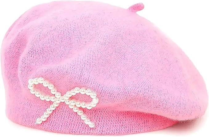 Women's Cute Pearl Bow Hat Classic French Beret Winter Artists Cap Gift | Amazon (US)
