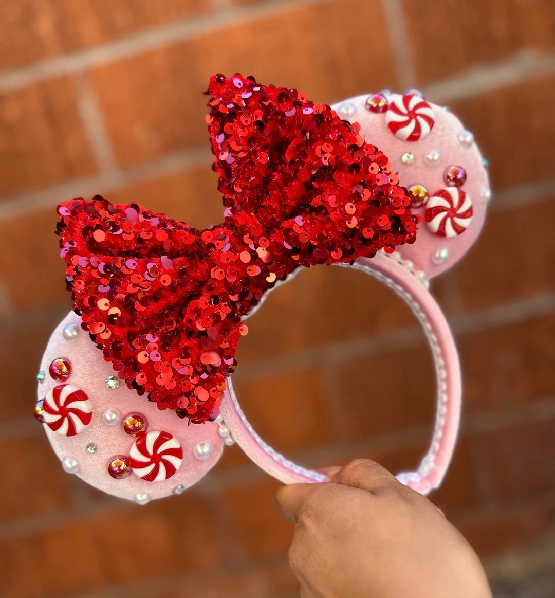 Christmas Peppermint Minnie Ears - Etsy | Etsy (US)