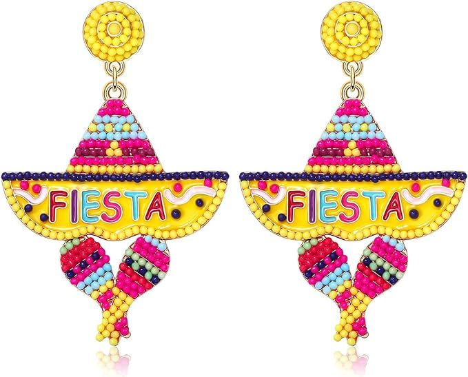 Cinco De Mayo Earrings Beaded Pinata Sombrero Dangle Earrings Party Fiesta Earrings Jewelry for W... | Amazon (US)