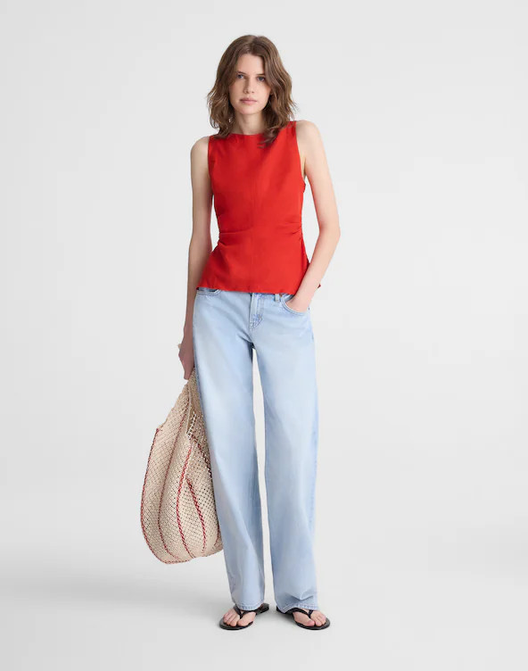 Cinched Boatneck Sleeveless Top in 100% Linen | Madewell