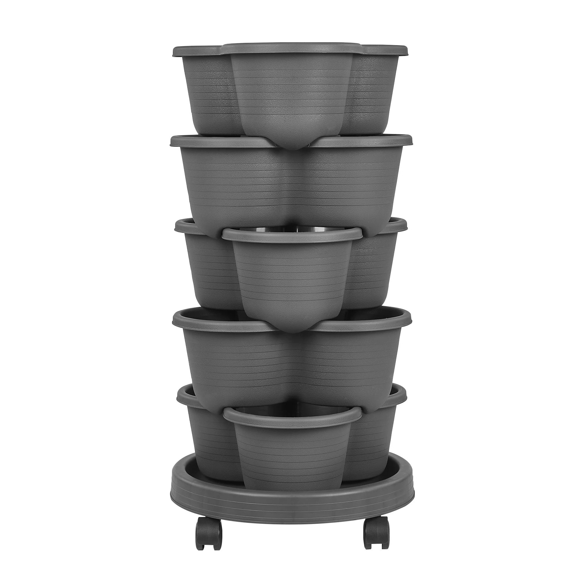 Vecelo 5 Tier Vertical Garden Planter Tower with Wheels Stackable Strawberry Planter for Herbs Flowers Vegetables Patio Balcony Indoor Gardening Dark | Lowe's