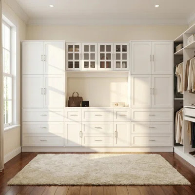White Closet System With Drawers And Vanity | Wayfair North America