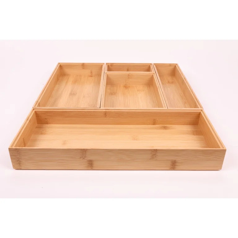 Better Homes & Gardens Natural Bamboo Drawer Organizer Set, 5PC | Walmart (US)