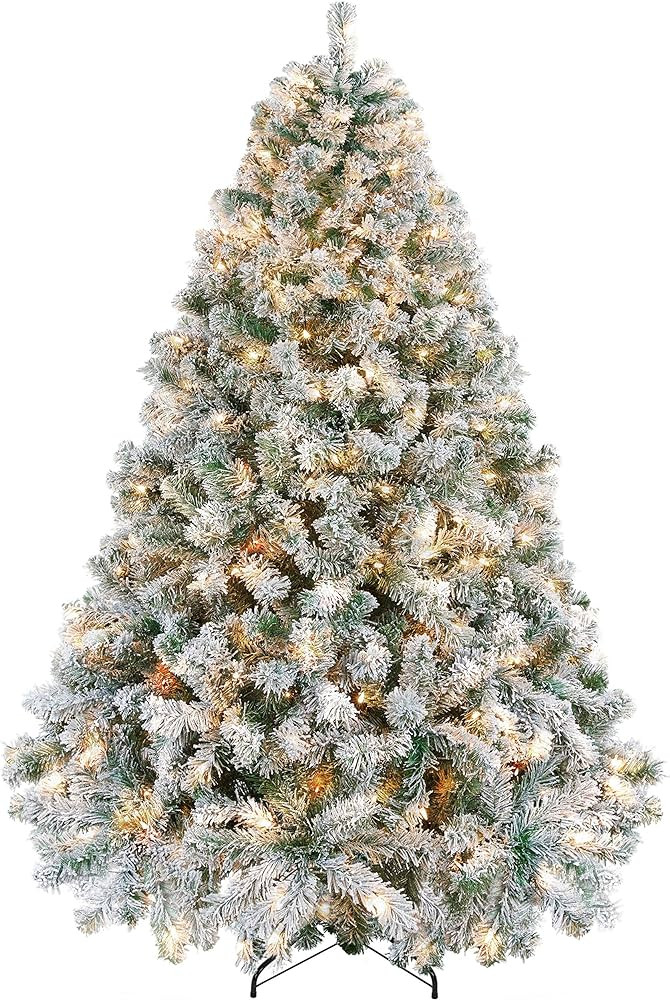 Yaheetech 6ft Pre-lit Artificial Christmas Tree with Incandescent Warm White Lights, Snow Flocked... | Amazon (US)