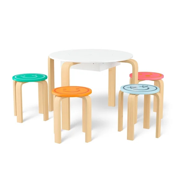 Mainstays Kids 5 Piece Play Table and Chair Set, Natural Teak and Multicolor | Walmart (US)