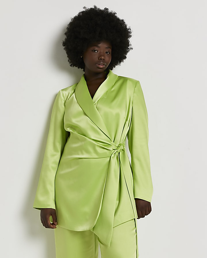 Plus lime satin tie waist blazer | River Island (UK & IE)