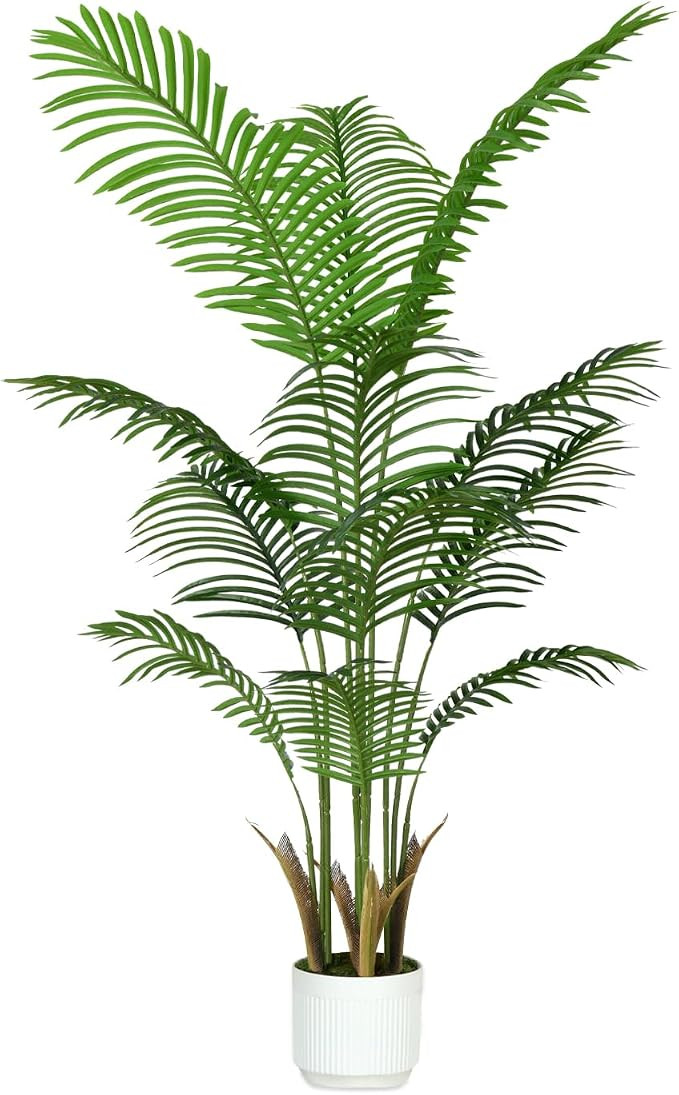 4FT Artificial Palm Tree Indoor with White Pot, Realistic Leaves, 9 Trunks Adjustable Branches, T... | Amazon (US)