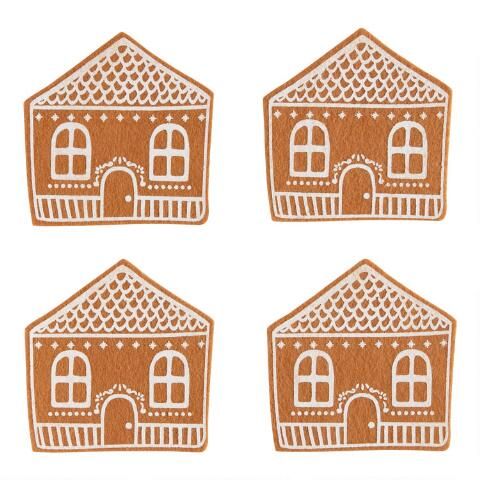 Felt Gingerbread House Coasters 4 Pack | World Market