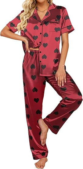 Ekouaer Silk Satin Pajamas Set Women Short Sleeve Sleepwear Soft Button Down Loungewear Pjs Set | Amazon (US)