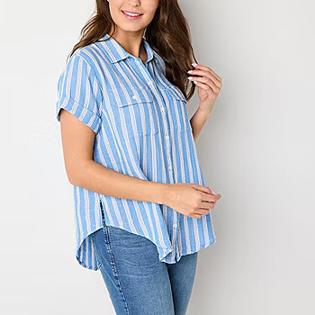 a.n.a Tall Womens Short Sleeve Regular Fit Button-Down Shirt | JCPenney