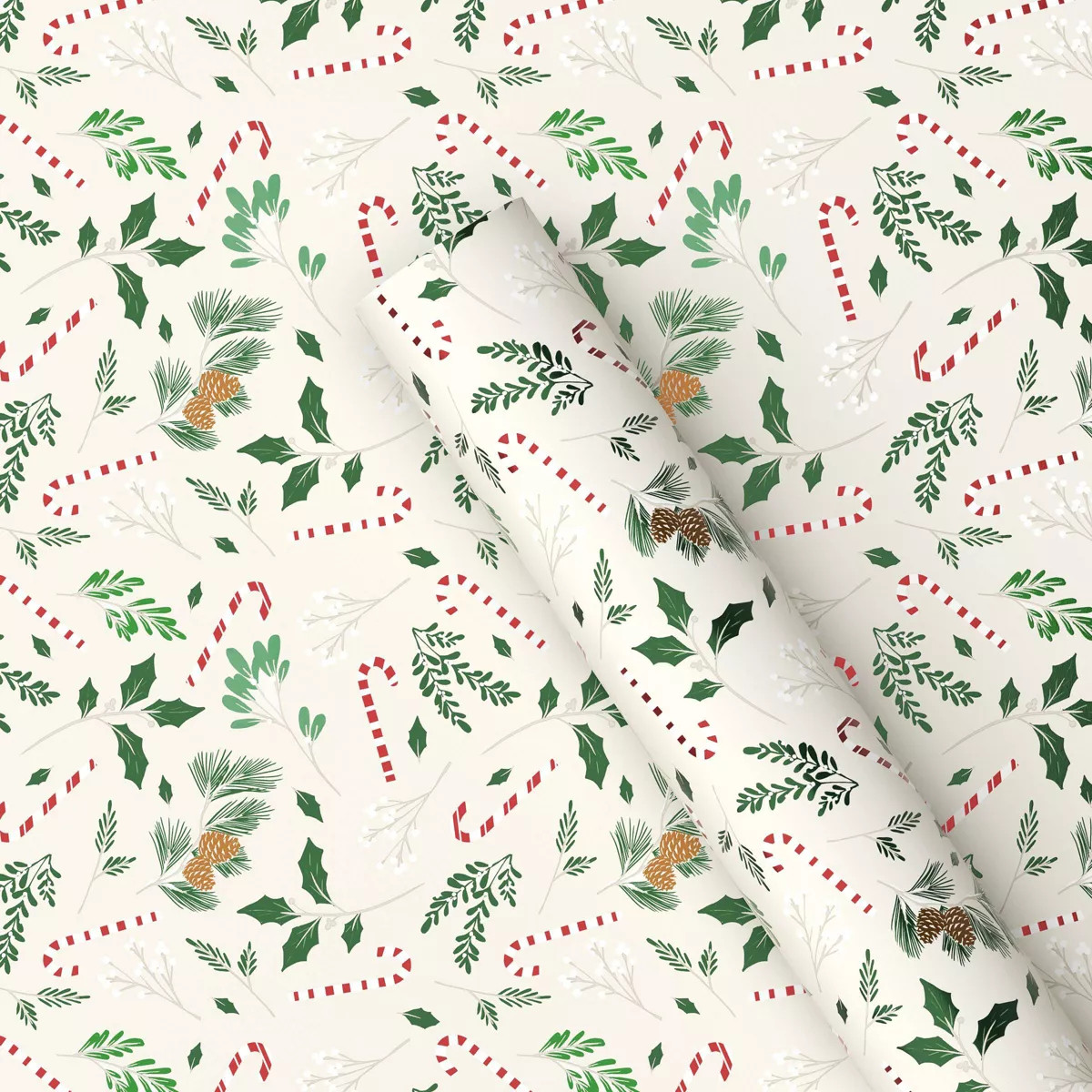 25 sq ft Candy Canes and Sprigs Christmas Gift Wrap - Wondershop™: 30" W x 10' L | Target