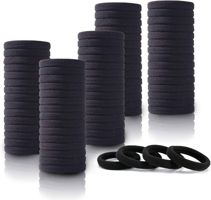 100PCS Black Hair Ties for Women Girls, Seamless Thick Black Hair Band, Elastic Hair Ties No Dama... | Amazon (US)