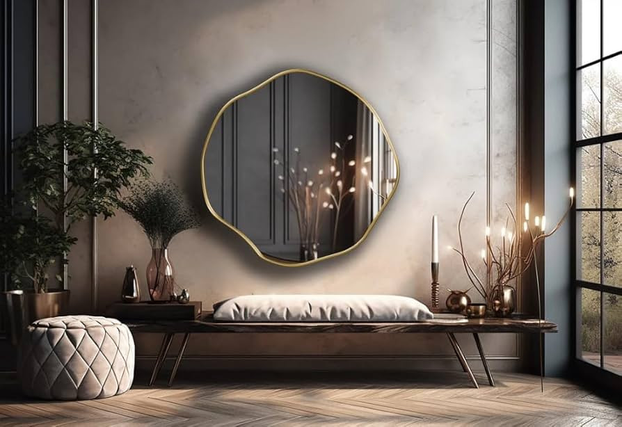 Circular Asymmetrical Mirror, Scalloped Glam Irregular Wall Hanging Mirror, Round Wall Decor Gift... | Amazon (US)
