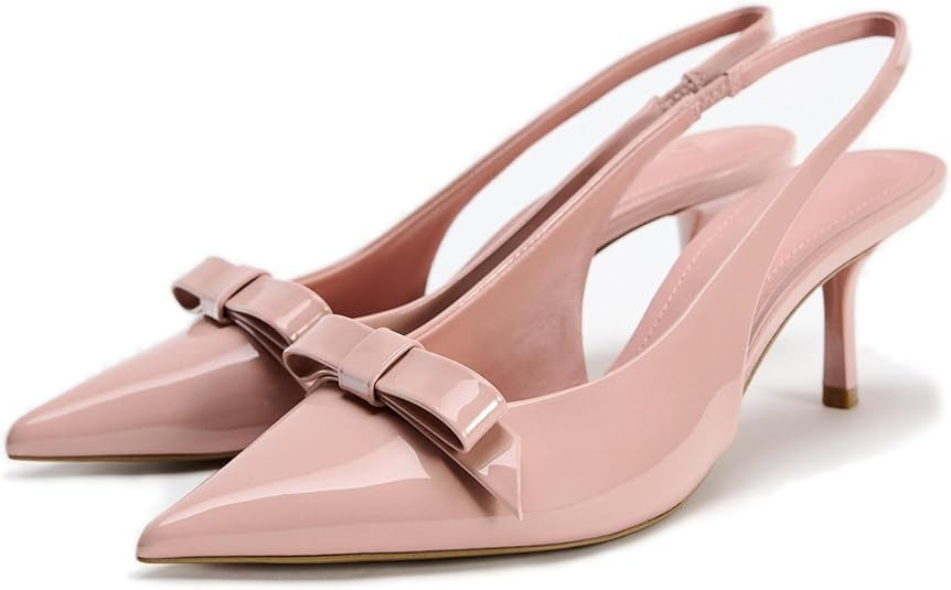 Patent Bow Slingback Kitten Heels for Women Closed Pointed Toe Dress Pumps Sexy Dressy Heeled Sho... | Amazon (US)