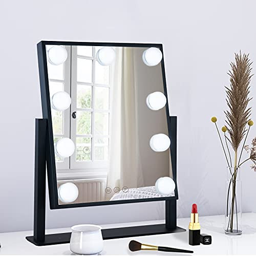 BWLLNI Lighted Makeup Mirror Hollywood Mirror Vanity Mirror with Lights, Touch Control Design 3 Colors Dimable LED Bulbs, Detachable 10X Magnification, 360°Rotation, Black. | Amazon (US)