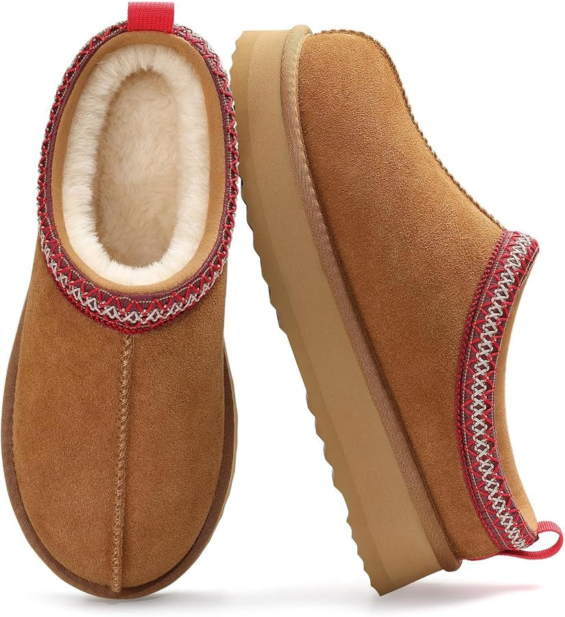 KIDMI Genuine Suede Platform Slippers for Women, Fuzzy Winter Warm Shoes | Amazon (US)