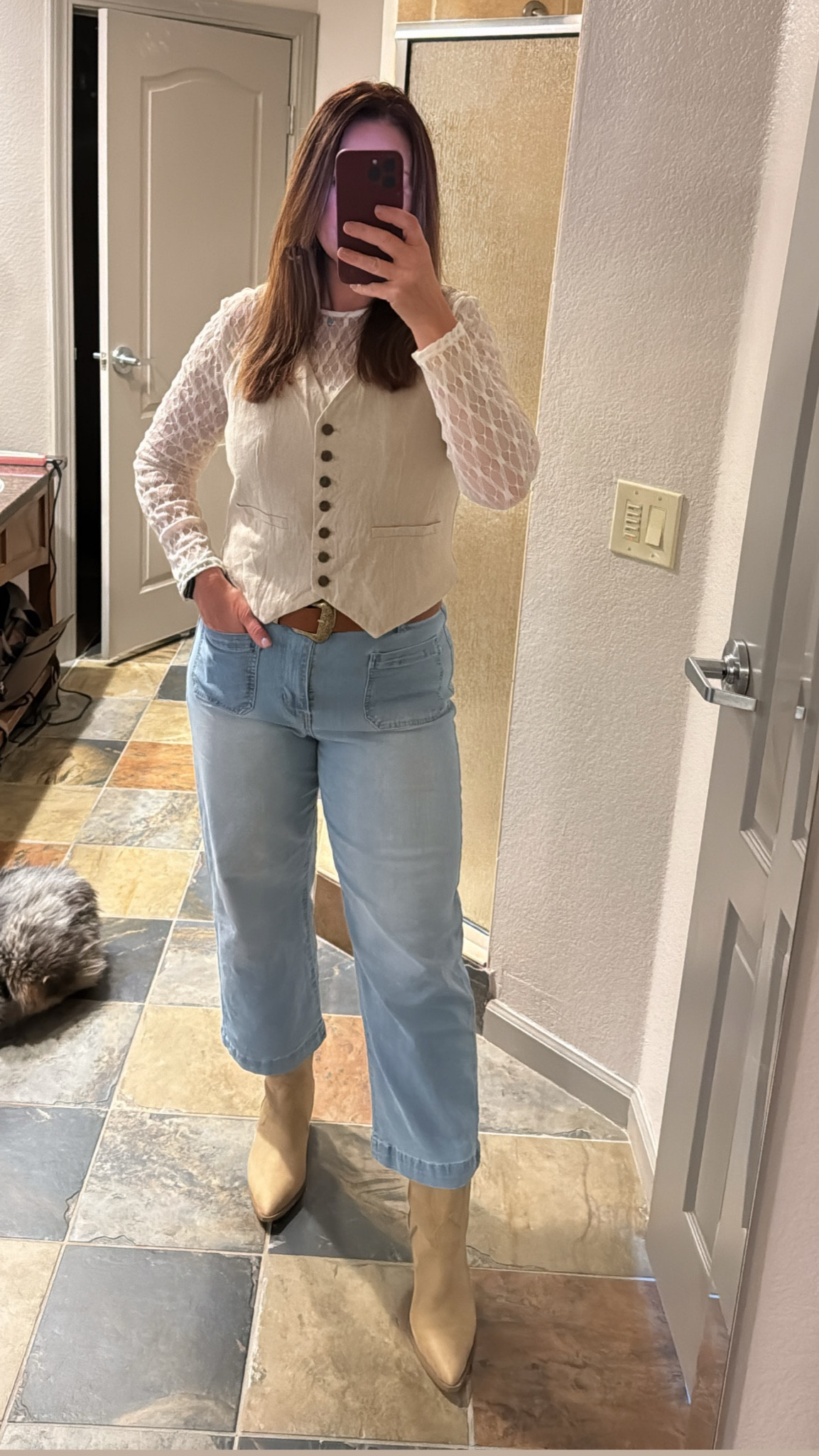 Vail, Colorado: large in top, medium in vest, 12 in jeans, boots are TTS and SUPER COMFORTABLE - I wore them all day and they did not hurt my feet at all. They come in three colors, all linked below  

#Boots #jeans #cowboyboots #westernstyle 

#LTKSeasonal #LTKTravel #LTKMidsize