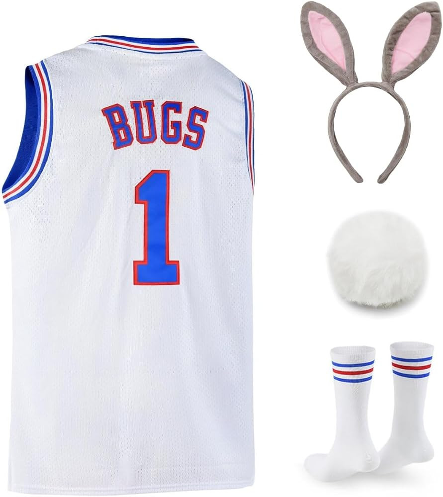Bugs 1 Space Men's Movie Jersey Basketball Jersey with Head Hoop & Socks White S-XXL | Amazon (US)