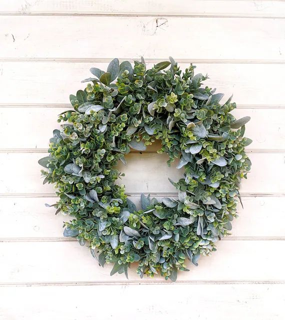 Farmhouse Wreath-lambs Ear & Frosted Eucalyptus-door | Etsy | Etsy (US)