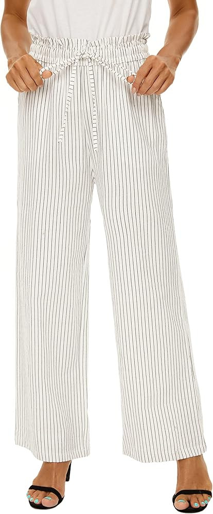 LNX Womens Linen Pants Wide Leg High Waisted Drawstring Loose Linen Long Pants with Pockets | Amazon (US)