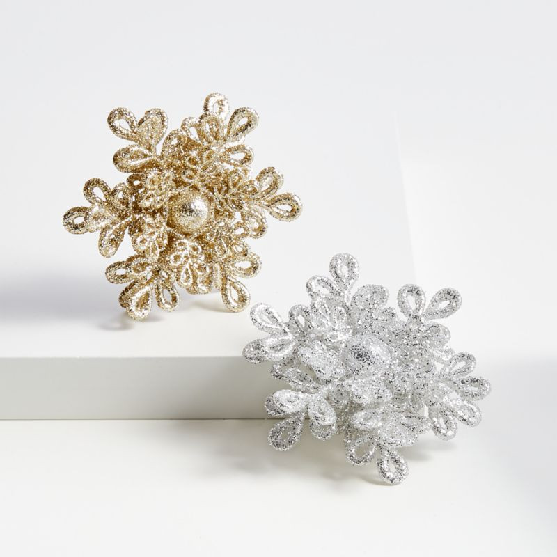 Dimensional Glitter Snowflake Christmas Tree Ornaments | Crate and Barrel | Crate & Barrel