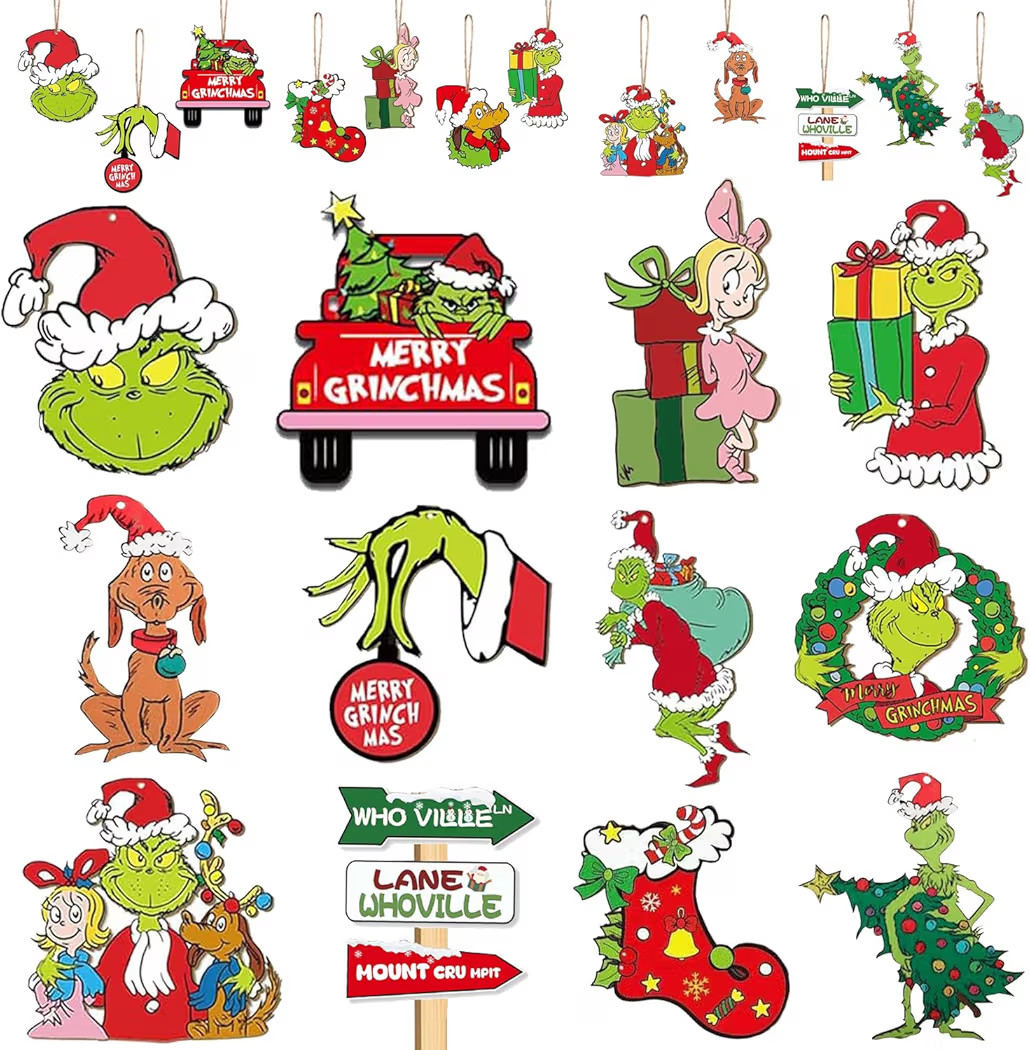 Griinch Ornaments for Christmas Tree Wood, Double-Sided Printing 24 Pcs Christmas Tree Decoration... | Amazon (US)