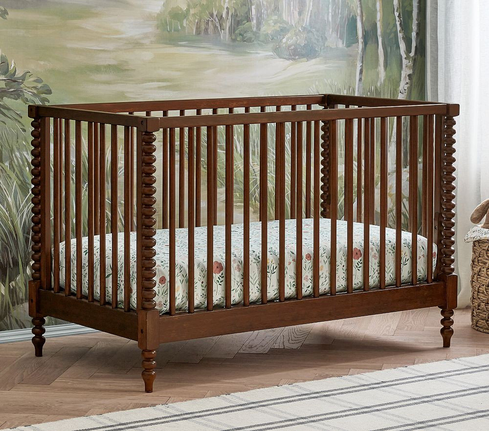 Chris Loves Julia Turned Wood Convertible Crib  Heritage Walnut \u00b7 White Glove Delivery  $999 | Pottery Barn Kids