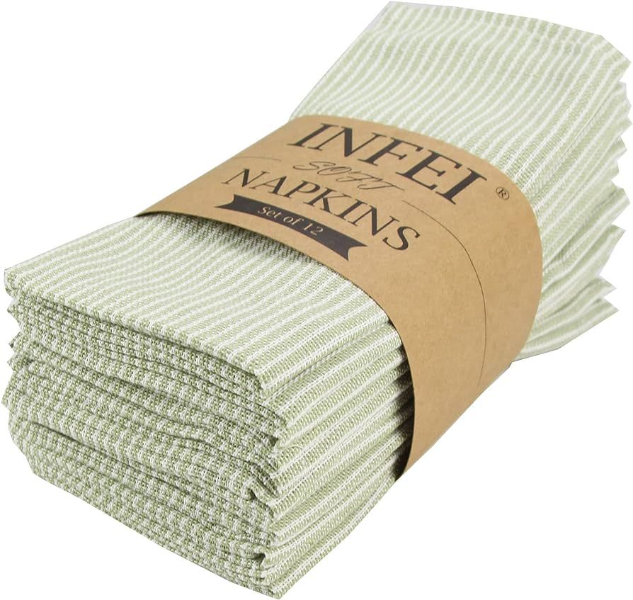 INFEI Narrow Striped Cotton Linen Blended Dinner Cloth Napkins - Set of 12 (40 x 30 cm) - for Eve... | Amazon (US)
