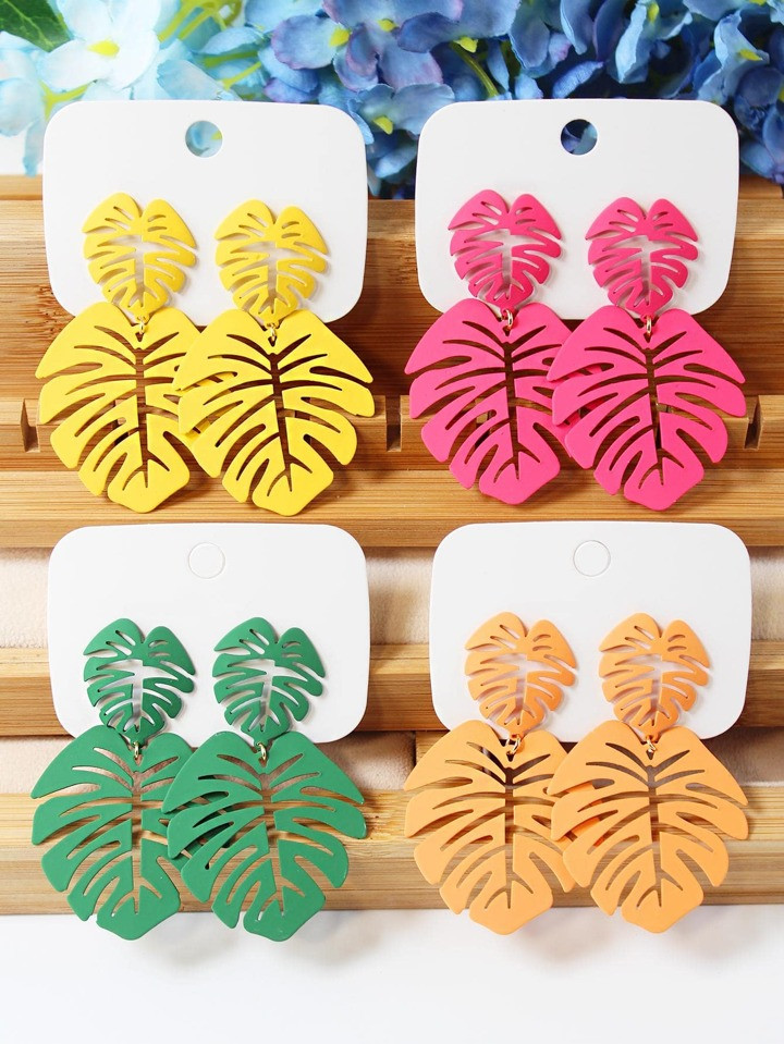 4pairs/set Tropical Leaf Drop Earrings | SHEIN