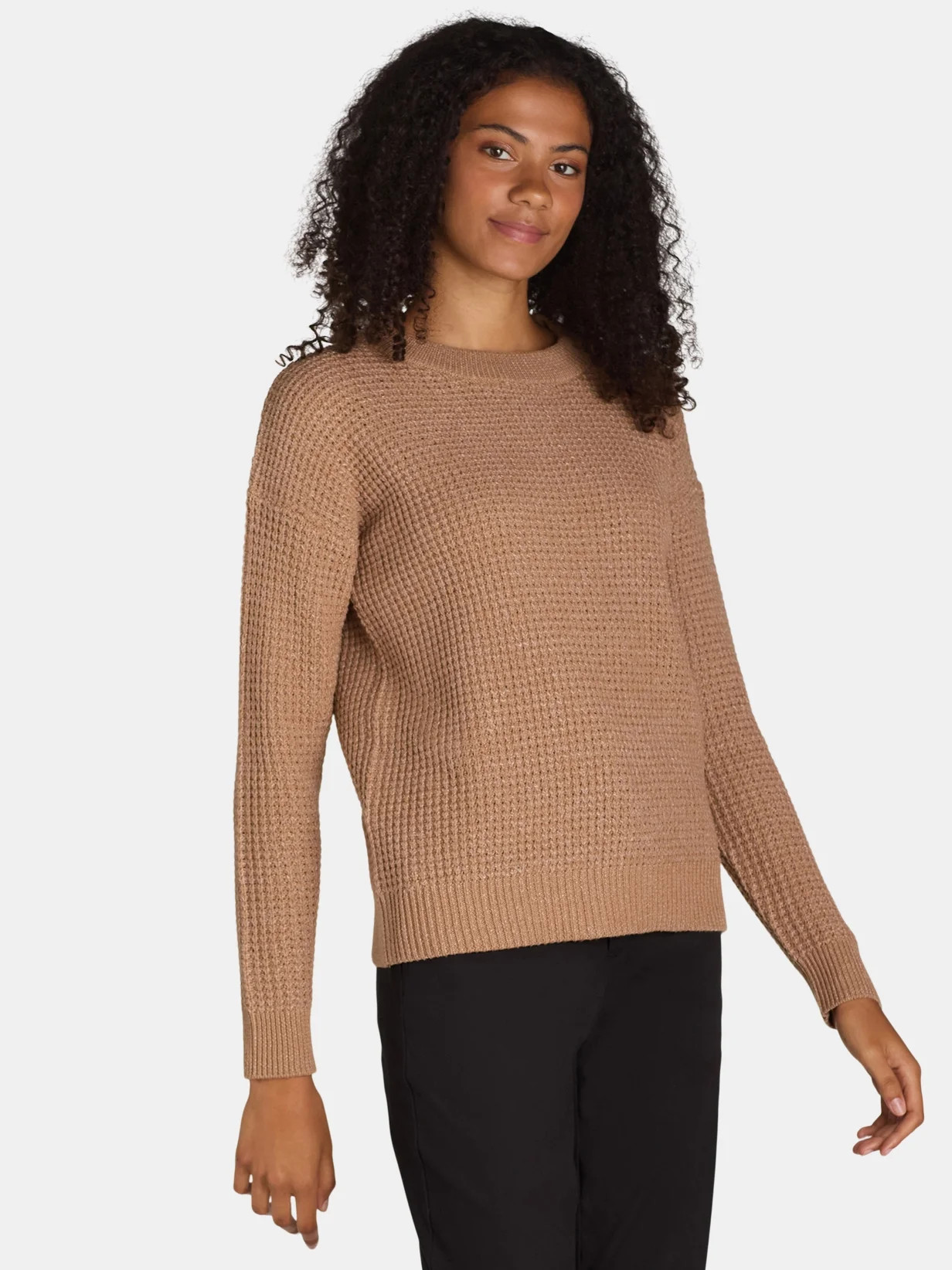Time and Tru Women's and Women's Plus Waffle Stitch Sweater with Long Sleeves, Midweight, Sizes X... | Walmart (US)