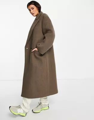 ASOS DESIGN brushed hero dad coat in brown | ASOS (Global)