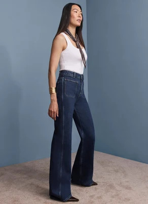 Indigo Relaxed Flared Patch Pocket Jeans | Mint Velvet - UK