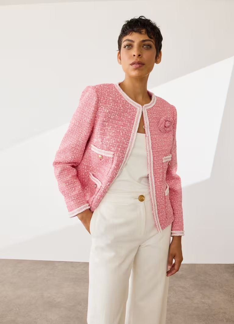Charlie Pink & Ivory Recycled Cotton Tweed And Trim Jacket | L.K. Bennett (UK)